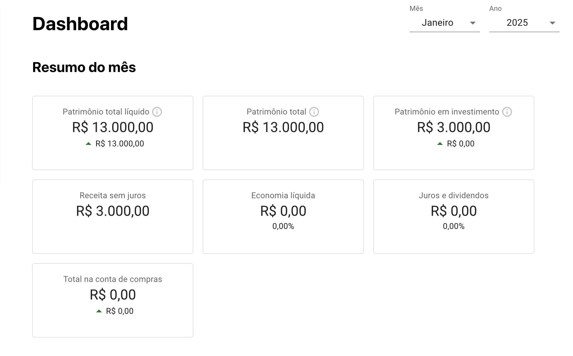 Tela com contabilidade de janeiro