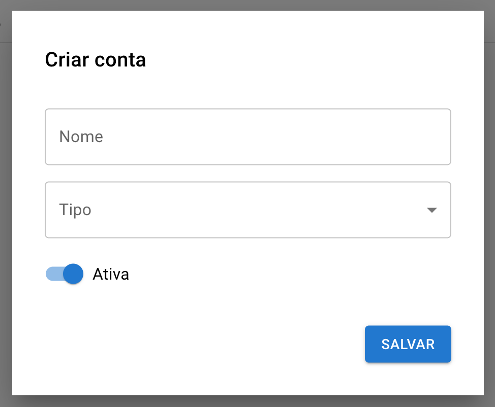 Modal de nova conta