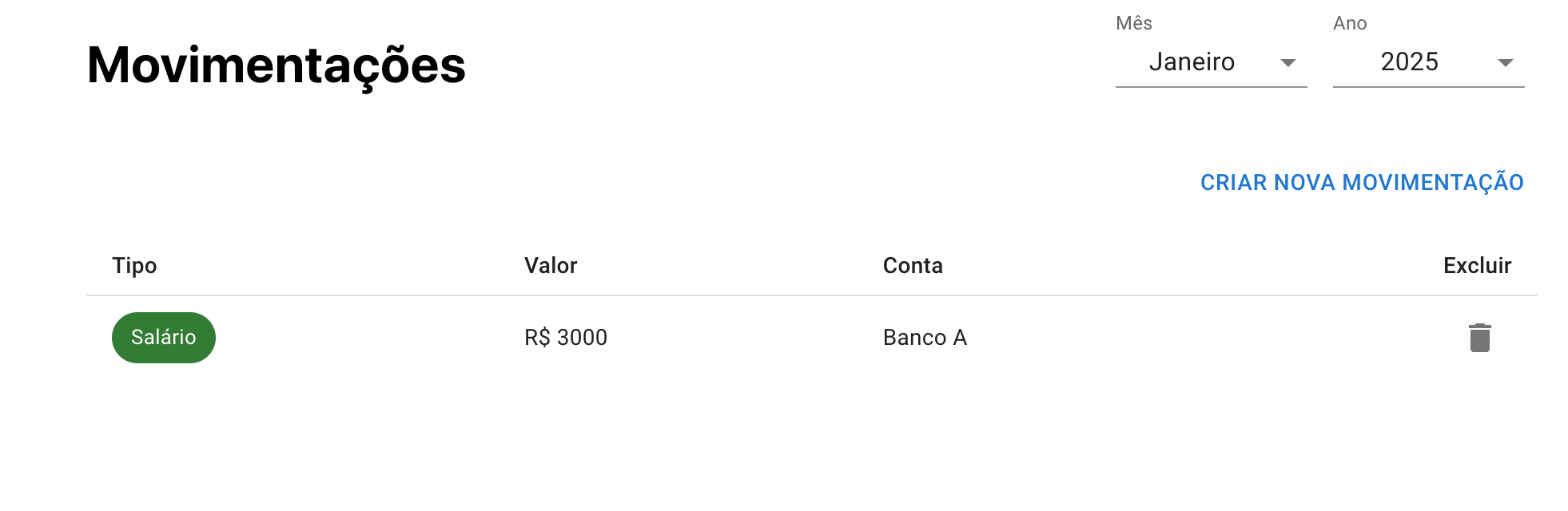 Tela com lista de movimentacoes de janeiro